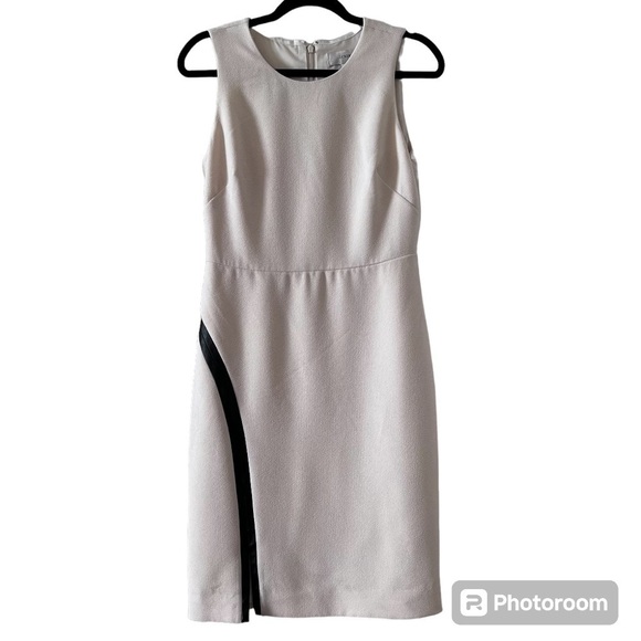 J Crew Sleeveless Cream Sheath Dress with Faux Leather Detail size 6 - Picture 2 of 14